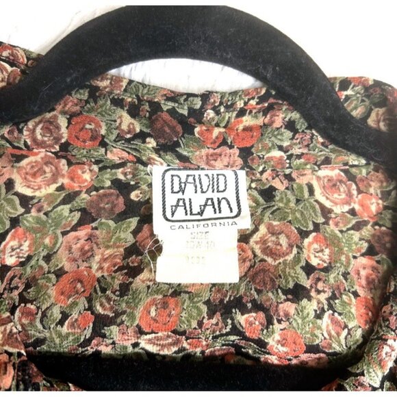 Vintage 80s David Alan Brown Dark Floral Chiffon Button Up Blouse Shirt Size 20W - Picture 9 of 10